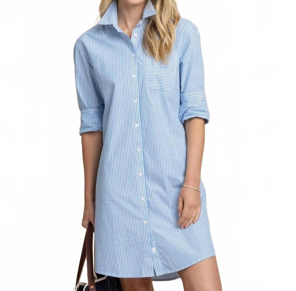 NEW SOUTHERN TIDE cam stripe poplin dress in blue fin